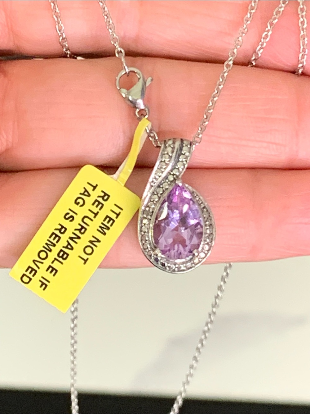 Elegant Designer STS 925 Sterling Silver Purple Gemstone Teardrop Pendant Neckla